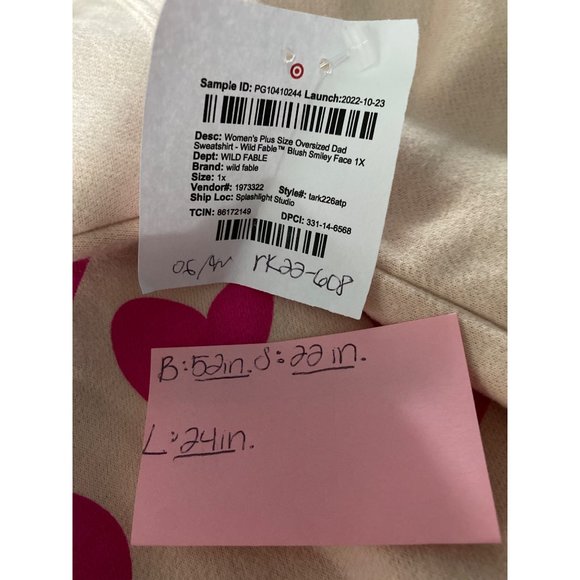 Women's Plus Size Oversized Dad Sweatshirt Wild Fable Blush Pink Smiley Face 1X - Picture 6 of 8